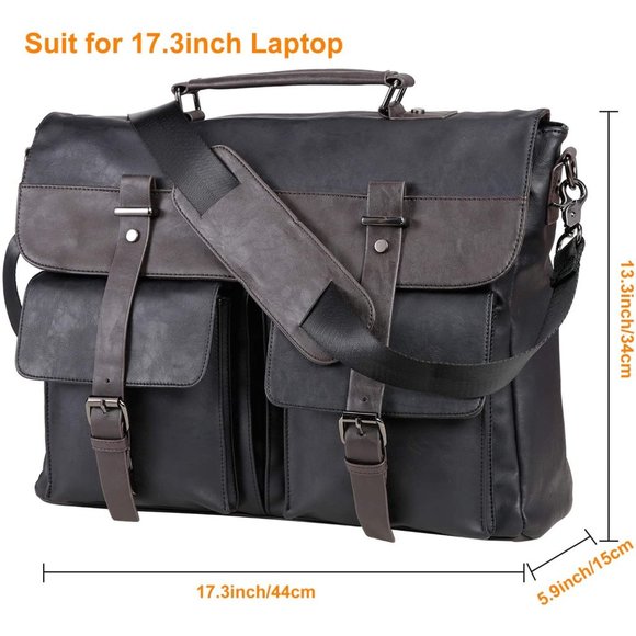 Leather Messenger Bag for Men, 15.6 Inch Vintage Laptop Bag Briefcase Satchel - Picture 3 of 5